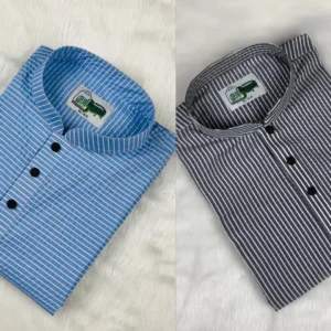 প্রিমিয়াম স্ট্রাইপ পাঞ্জাবি (ব্লাক এশ + আকাশি)