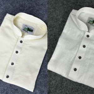 খাদি চিকন স্ট্রাইপ পাঞ্জাবি(সাদা+ক্রিম)