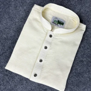 খাদি চিকন স্ট্রাইপ পাঞ্জাবি (ক্রিম কালার)